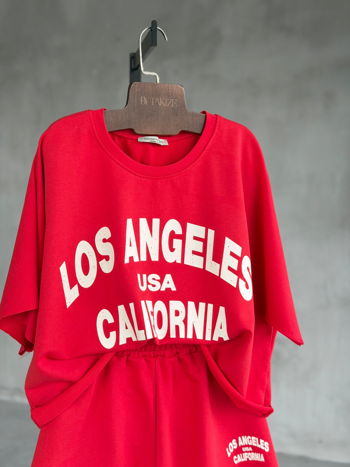 Los Angeles Yazı Baskılı Oversıze Takım (Kırmızı)