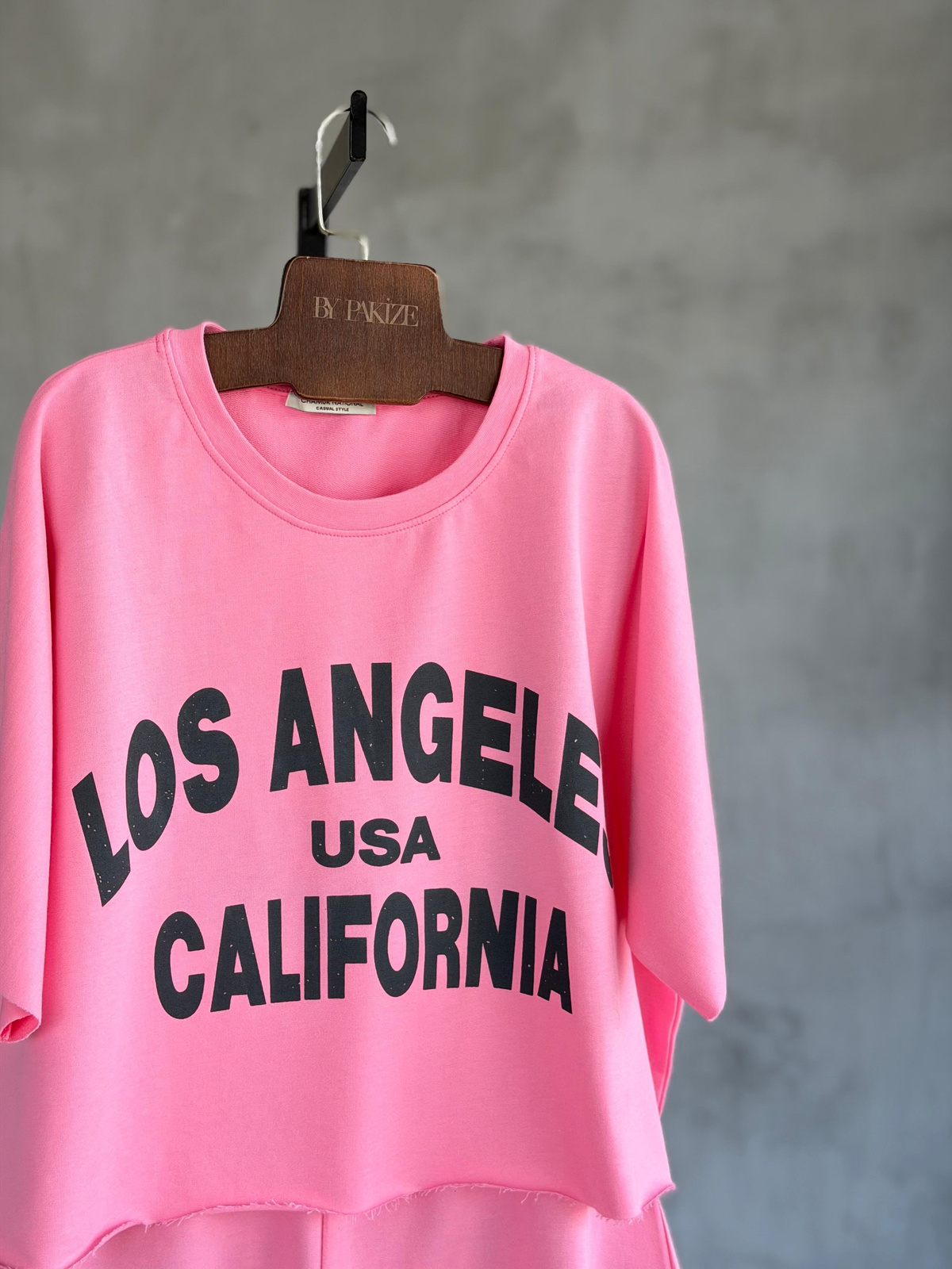 Los Angeles Yazı Baskılı Oversıze Takım (Pembe)