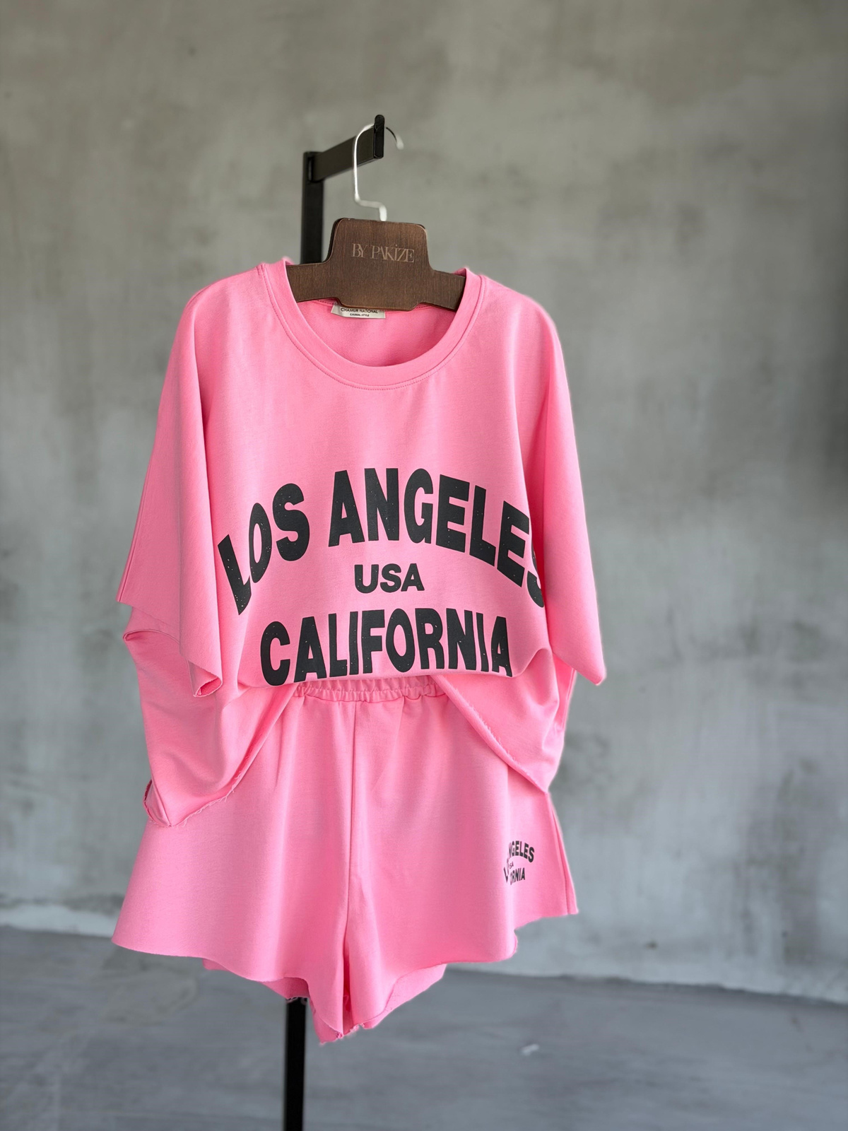 Los Angeles Yazı Baskılı Oversıze Takım (Pembe)