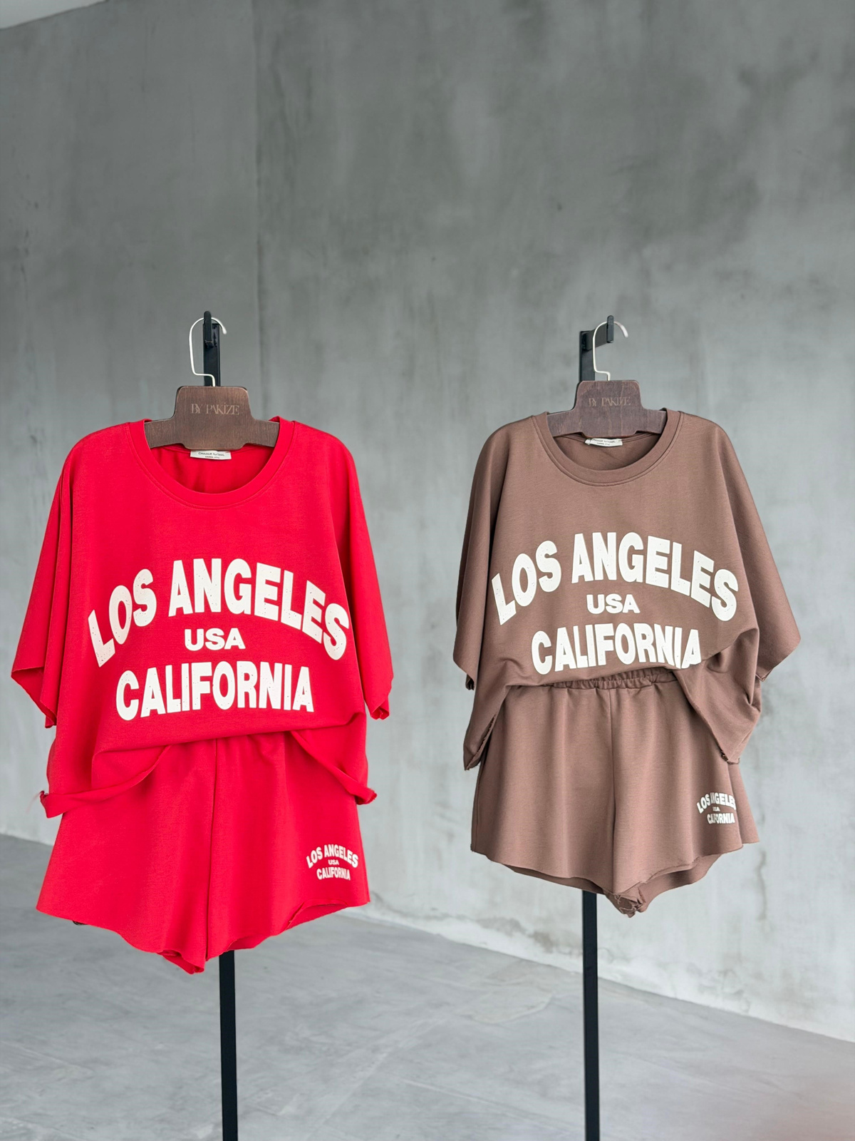 Los Angeles Yazı Baskılı Oversıze Takım (Kırmızı)