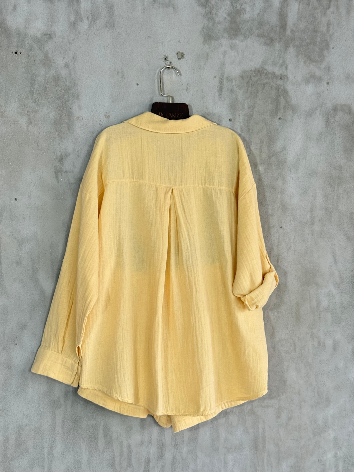 Lüks Kaliteli Müslin Kumaş Oversize Gömlekli Takım (Sarı)
