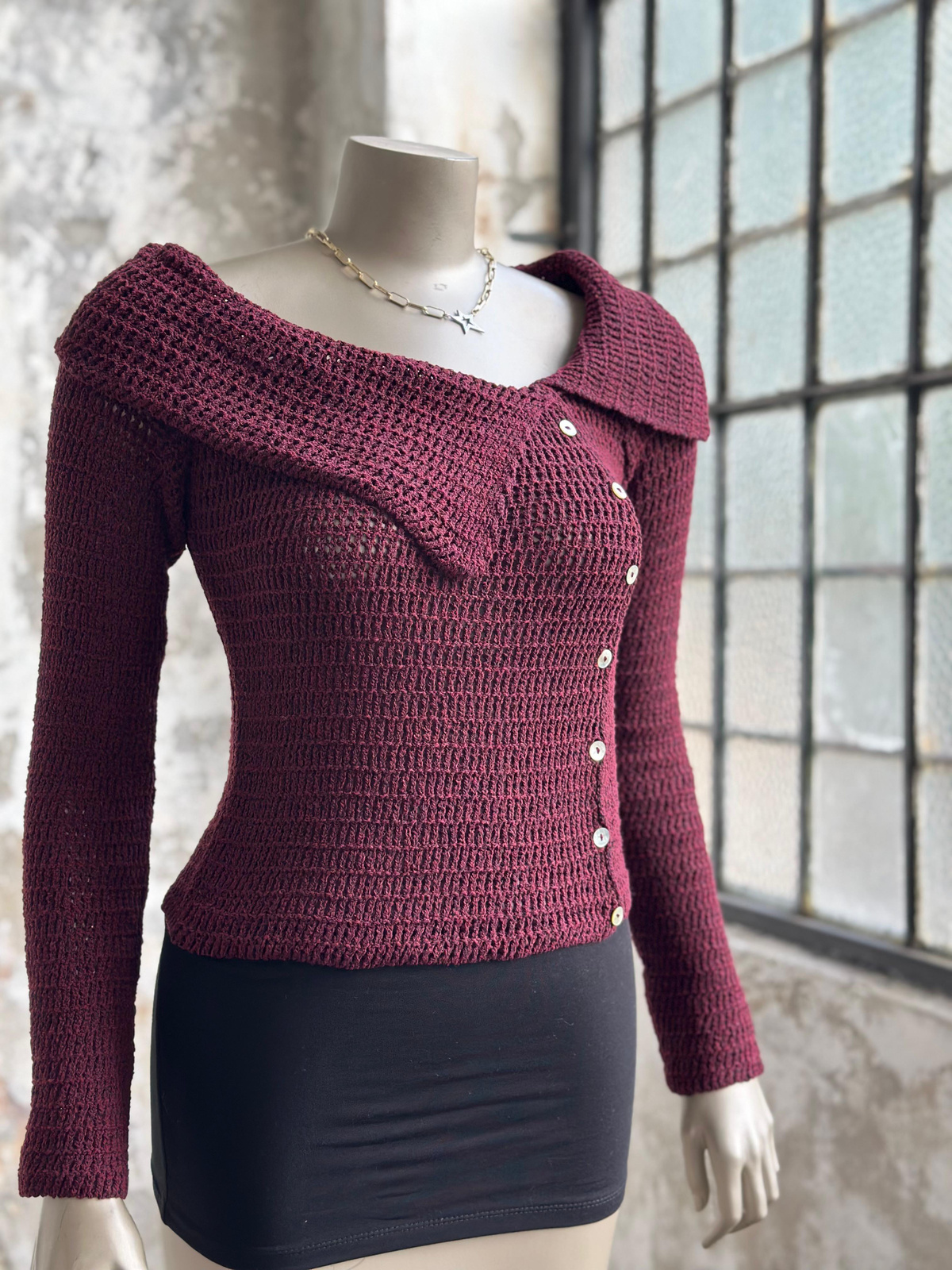 Madonna Yaka Örme Bluz (Bordo)