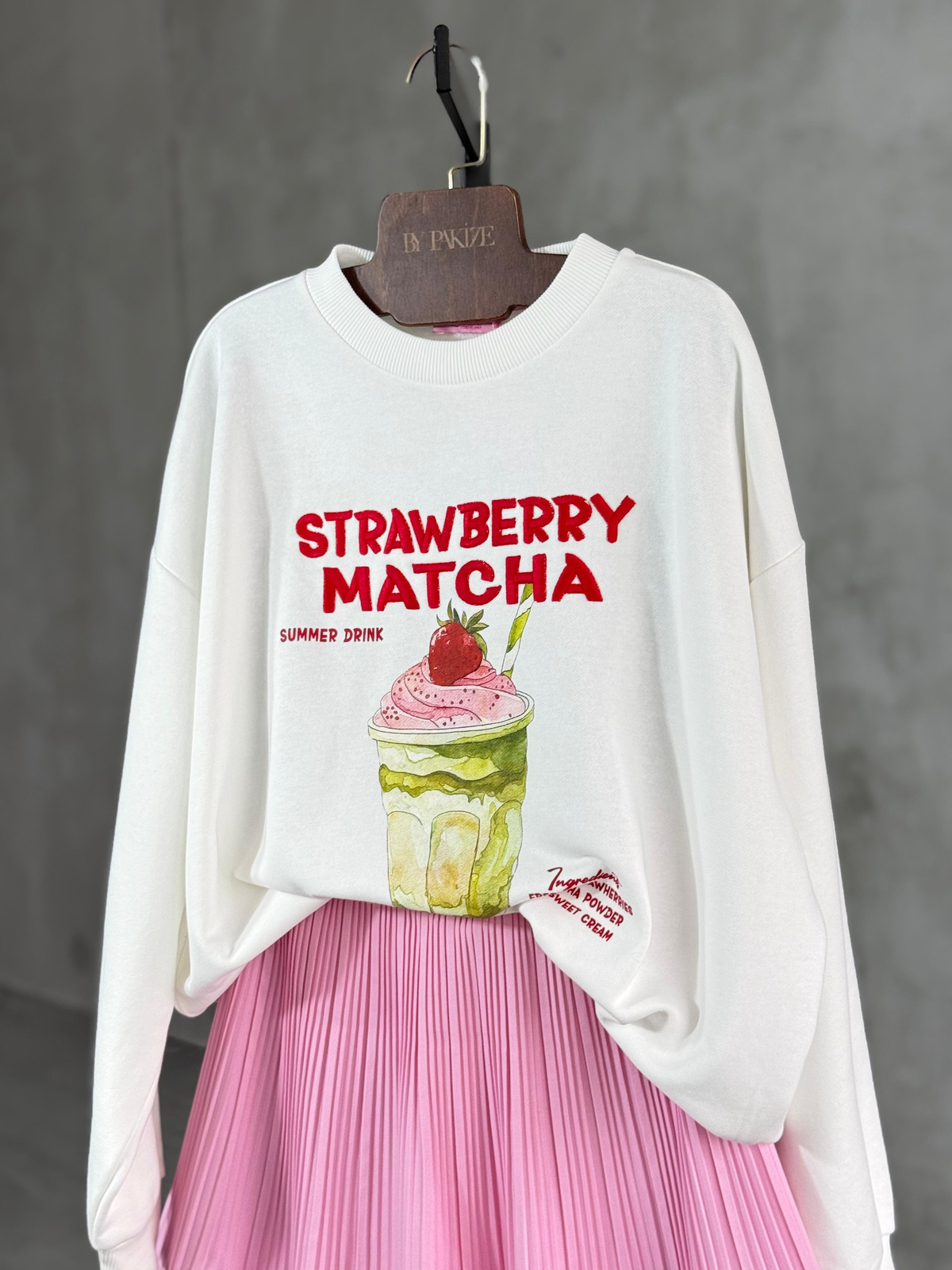 Matcha Baskılı Oversize Sweat (Beyaz)