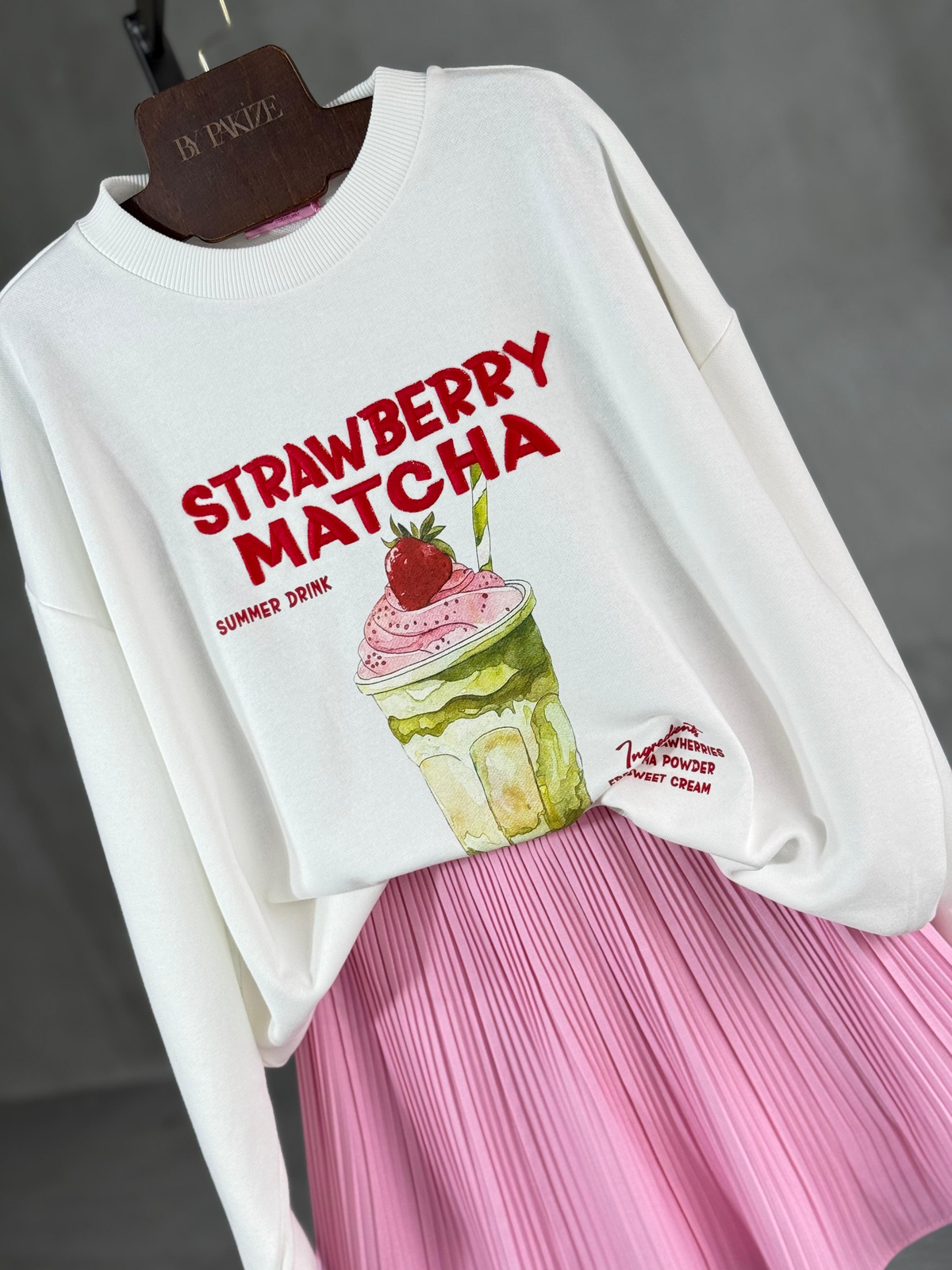 Matcha Baskılı Oversize Sweat (Beyaz)