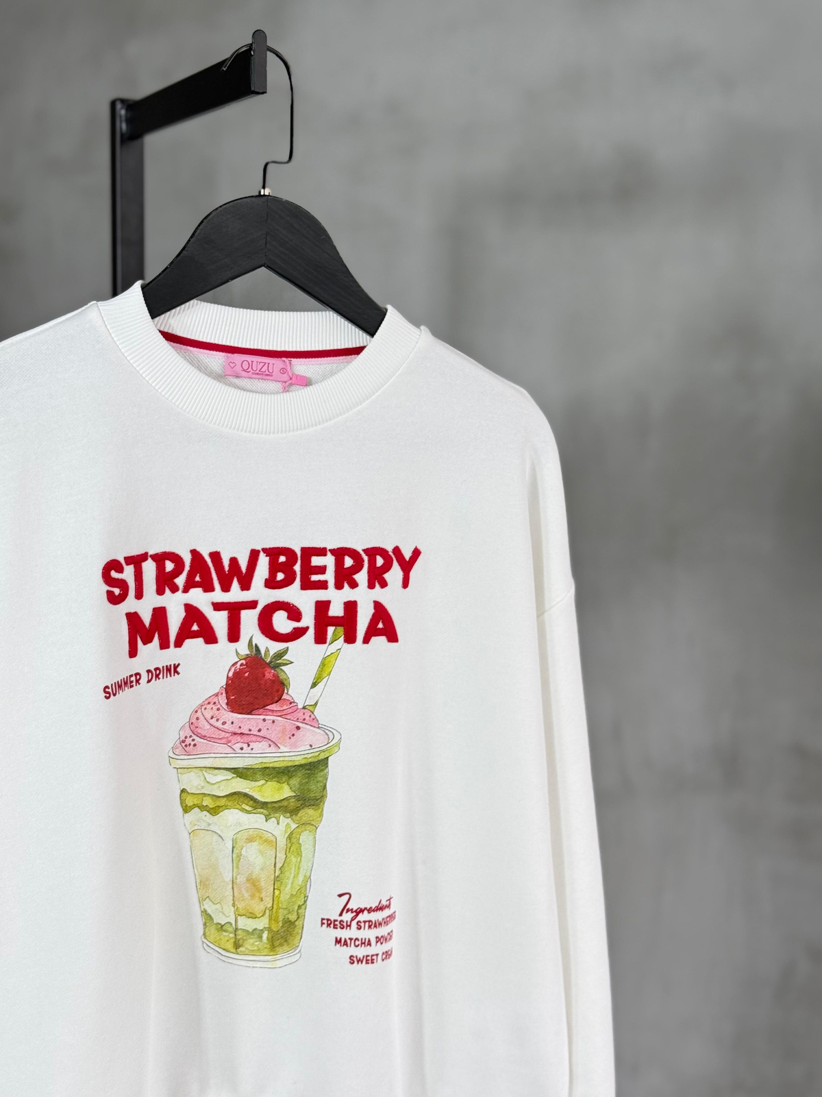 Matcha Baskılı Oversize Sweat (Beyaz)