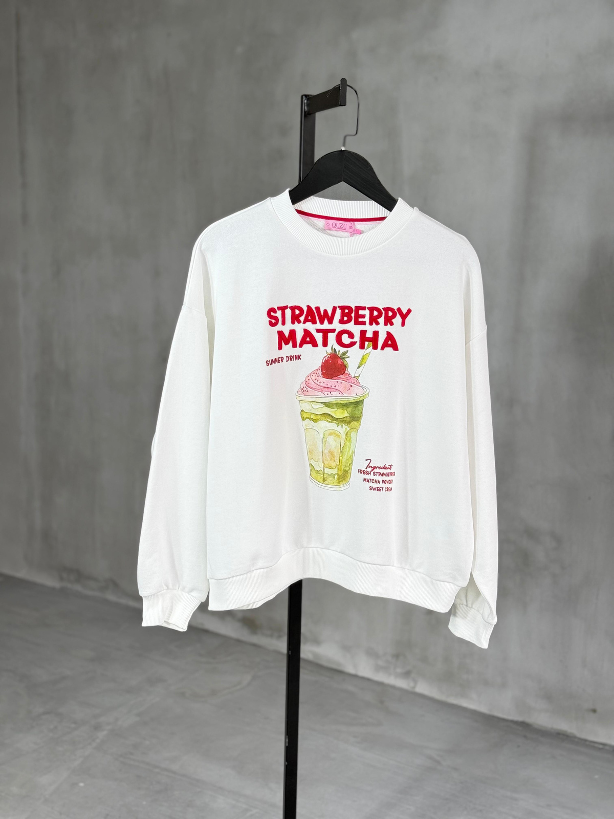 Matcha Baskılı Oversize Sweat (Beyaz)