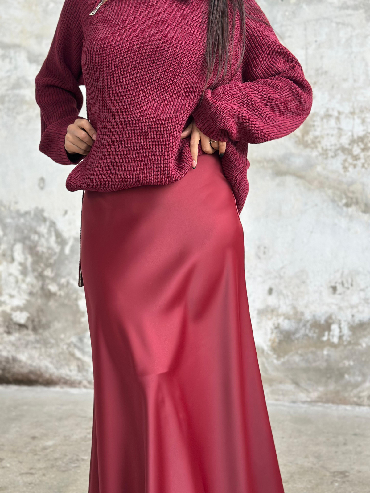 Maxi Boy Saten Etek (Bordo)
