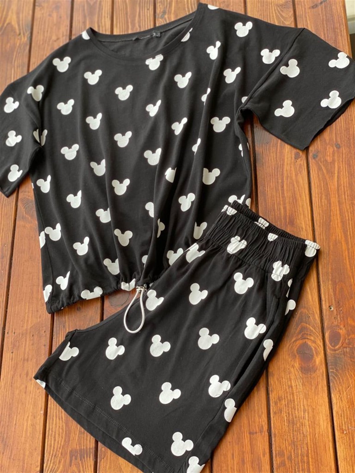Mickey Baskılı Şortlu Takım (Siyah)