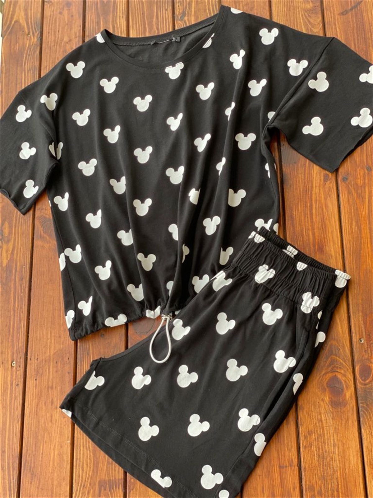 Mickey Baskılı Şortlu Takım (Siyah)