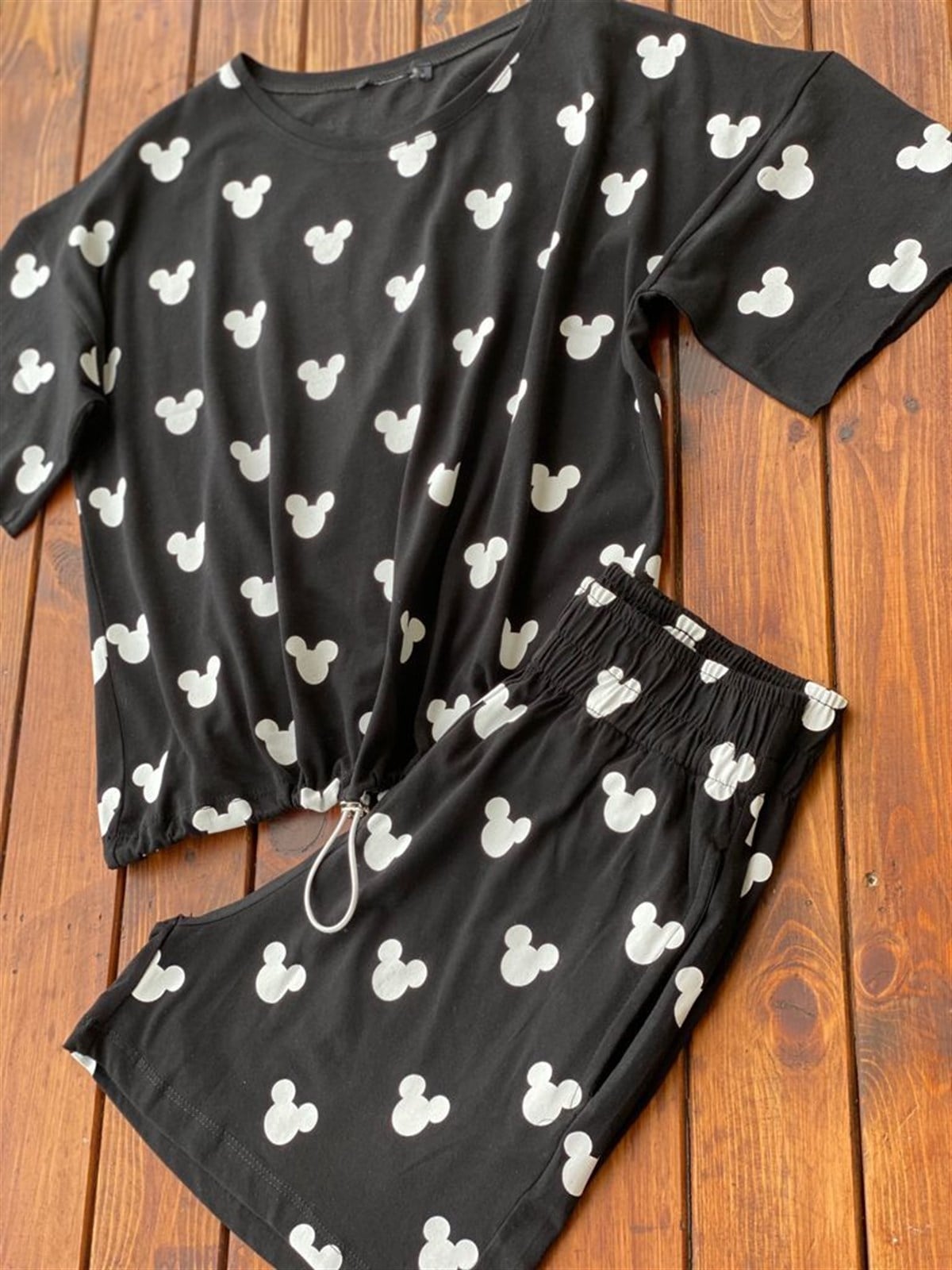 Mickey Baskılı Şortlu Takım (Siyah)