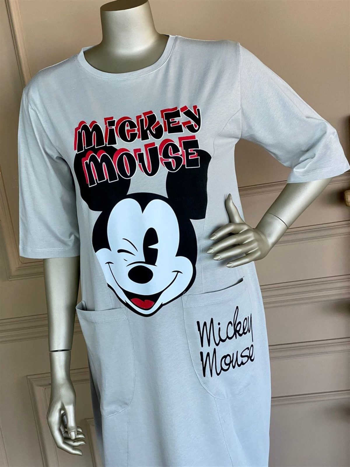 Mickey Baskılı Tunik Elbise (gri)