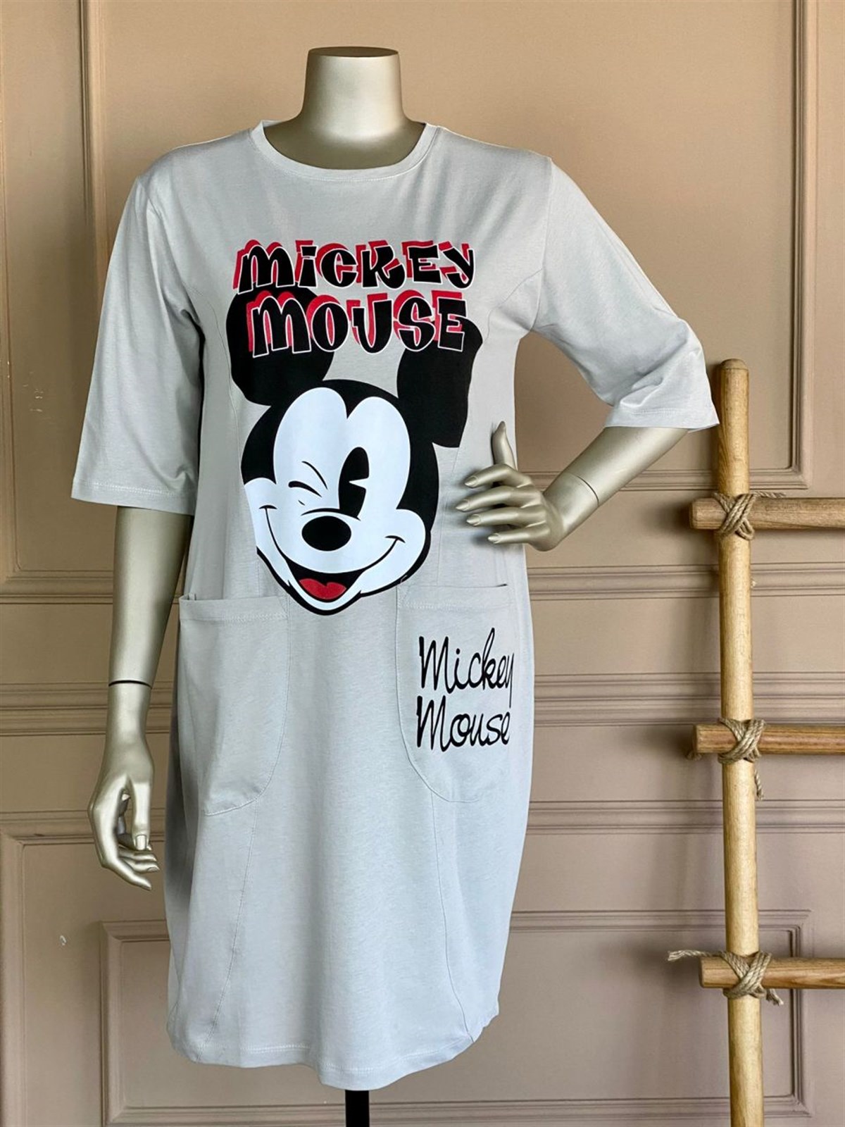 Mickey Baskılı Tunik Elbise (gri)