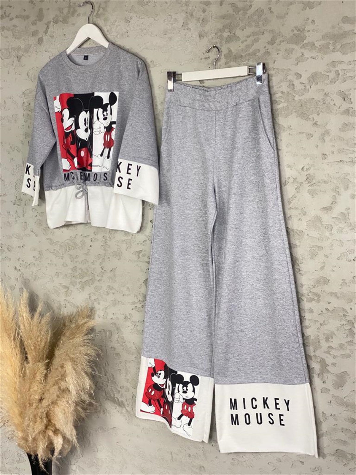 Mickey Mouse Bel Büzgülü Takım (Gri)