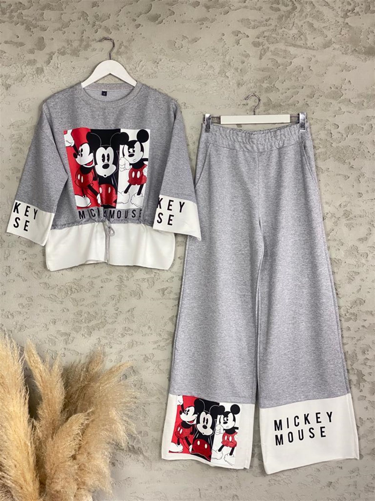Mickey Mouse Bel Büzgülü Takım (Gri)