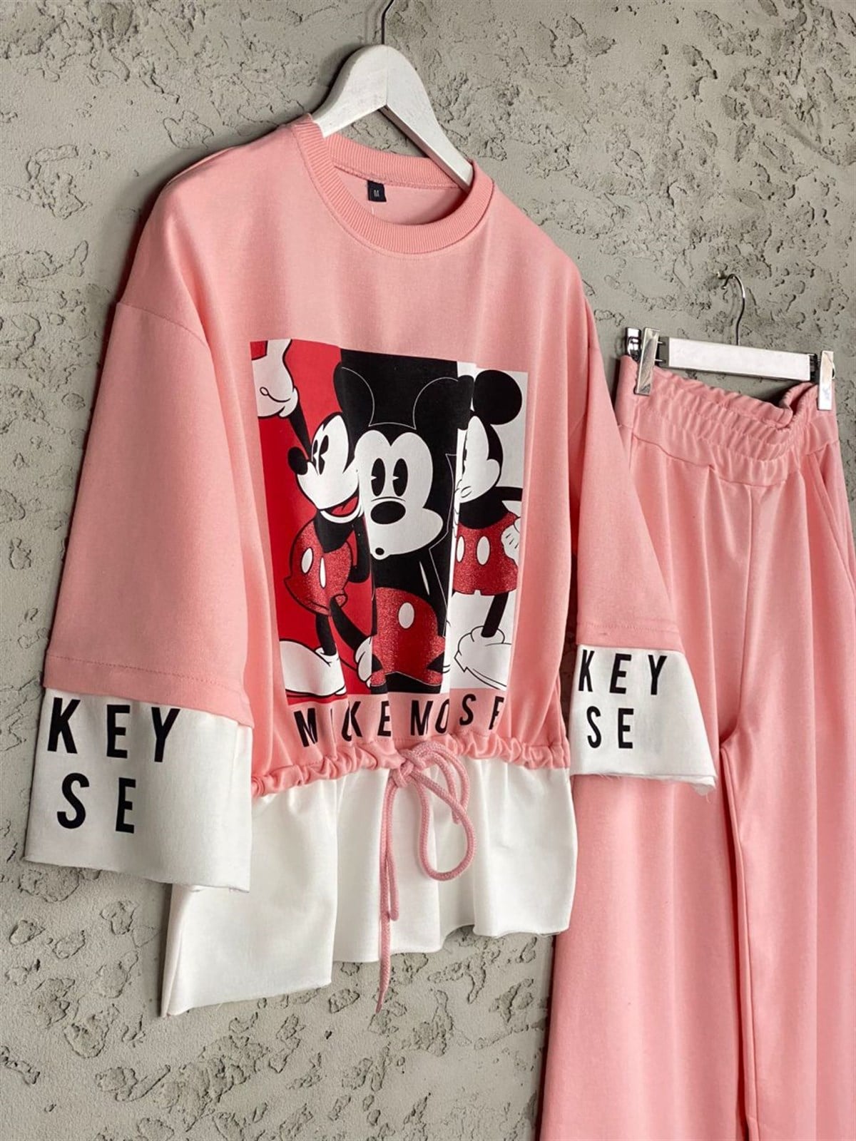 Mickey Mouse Bel Büzgülü Takım (Pembe)