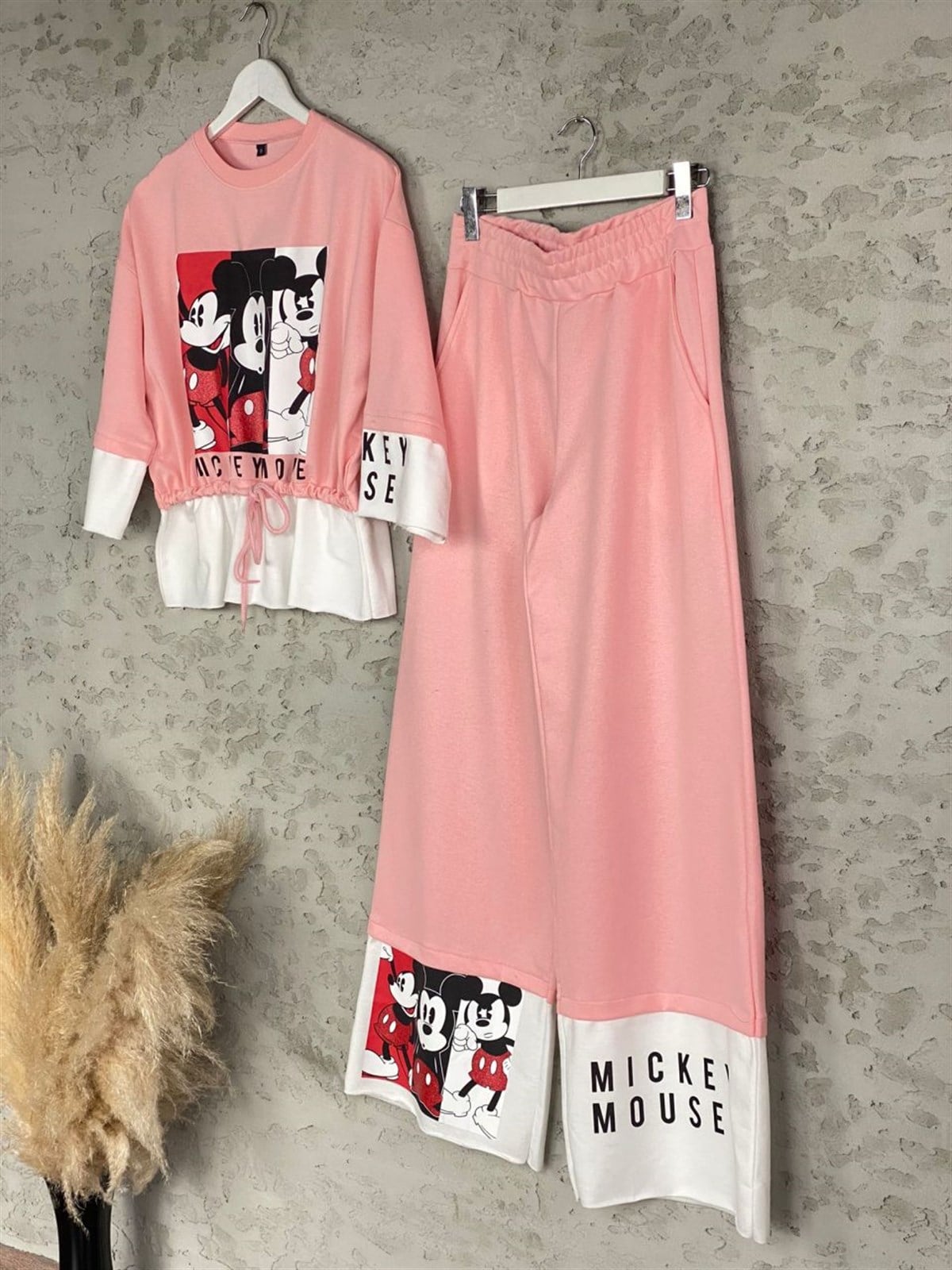 Mickey Mouse Bel Büzgülü Takım (Pembe)