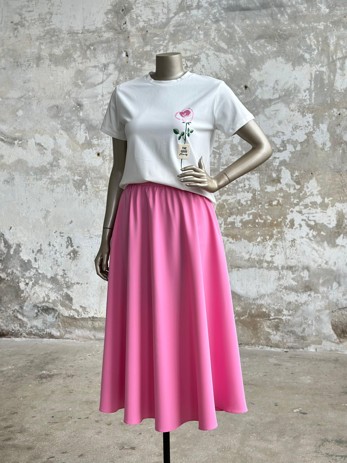 Midi Boy Lastik Belli Etek (Pembe)