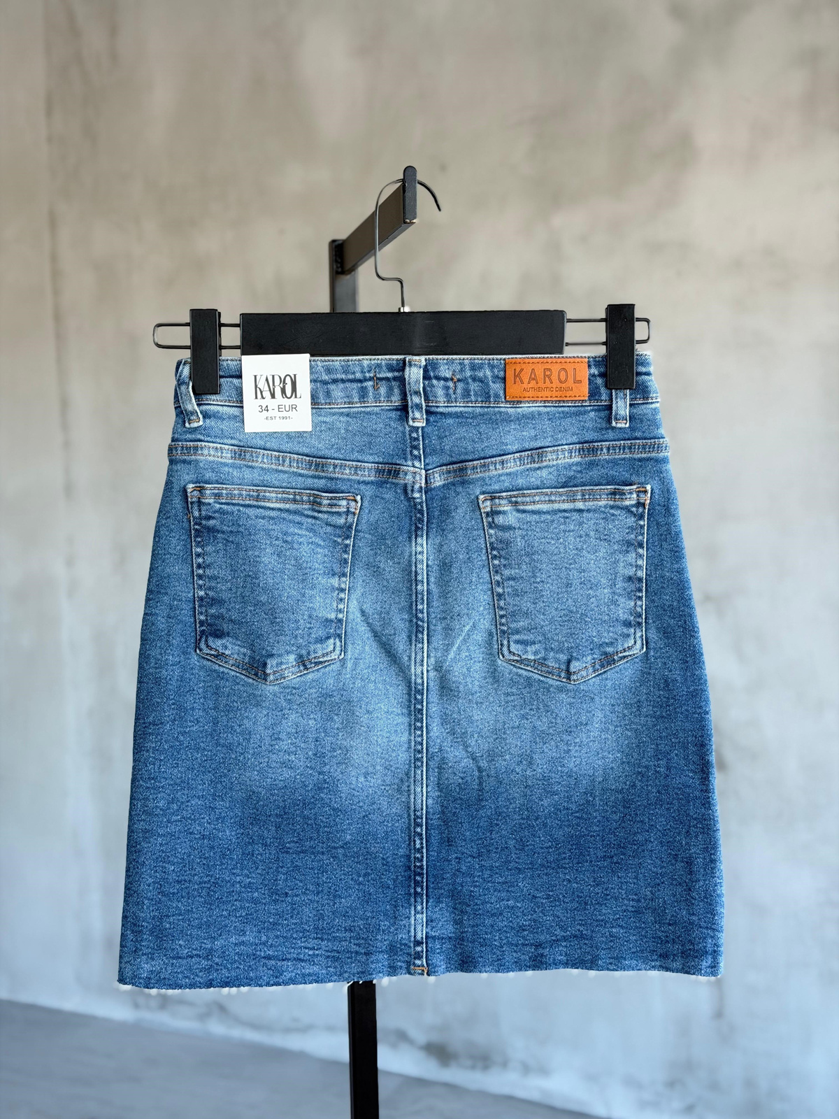 Mini Taş Yıkamalı Kot Etek (Koyu Mavi)