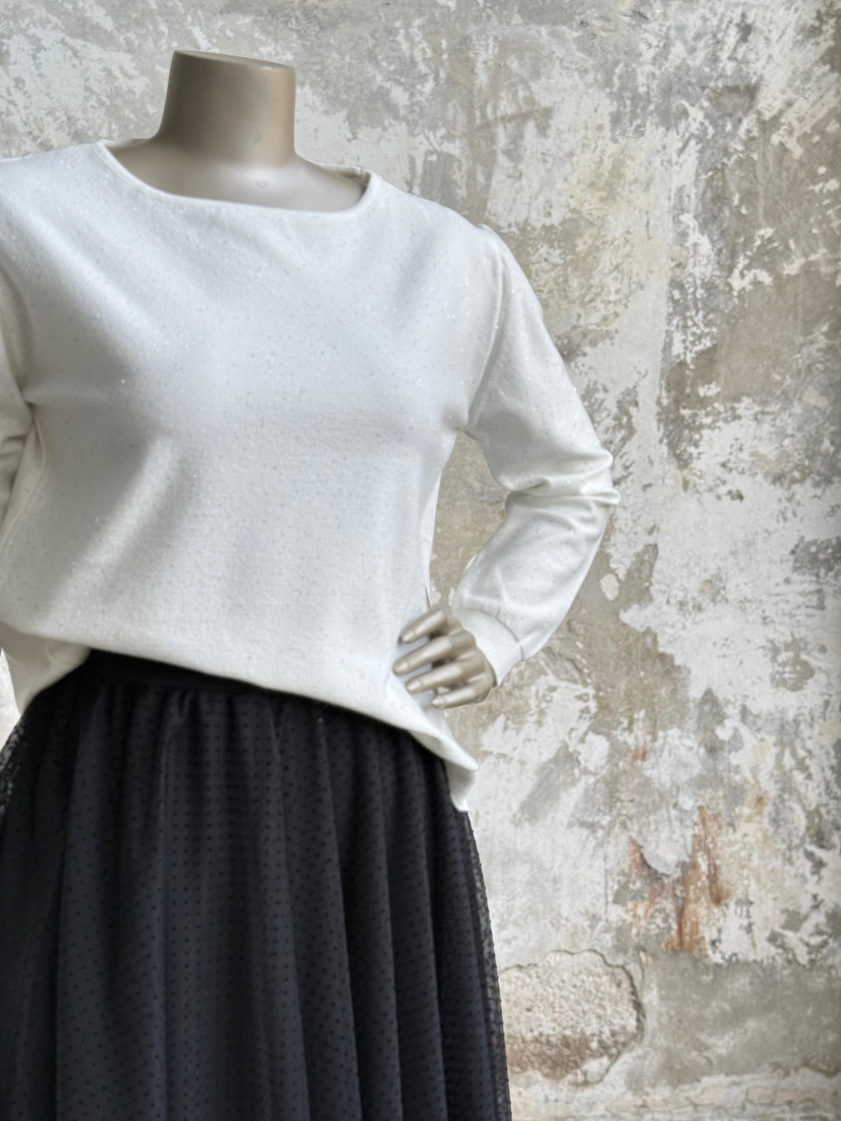 Minik Payet işçilikli Oversize Kazak (Beyaz)