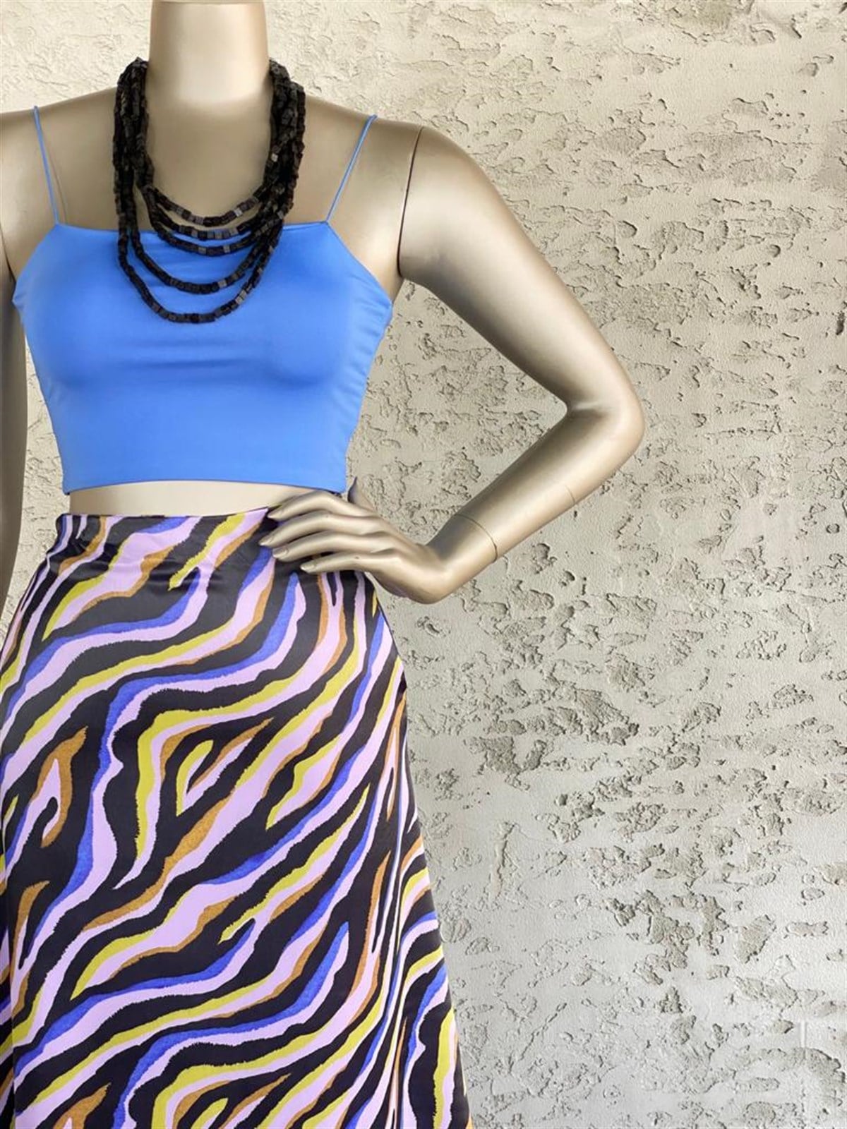 Mor Sarı Zebra Detay Tasarım Saten Etek