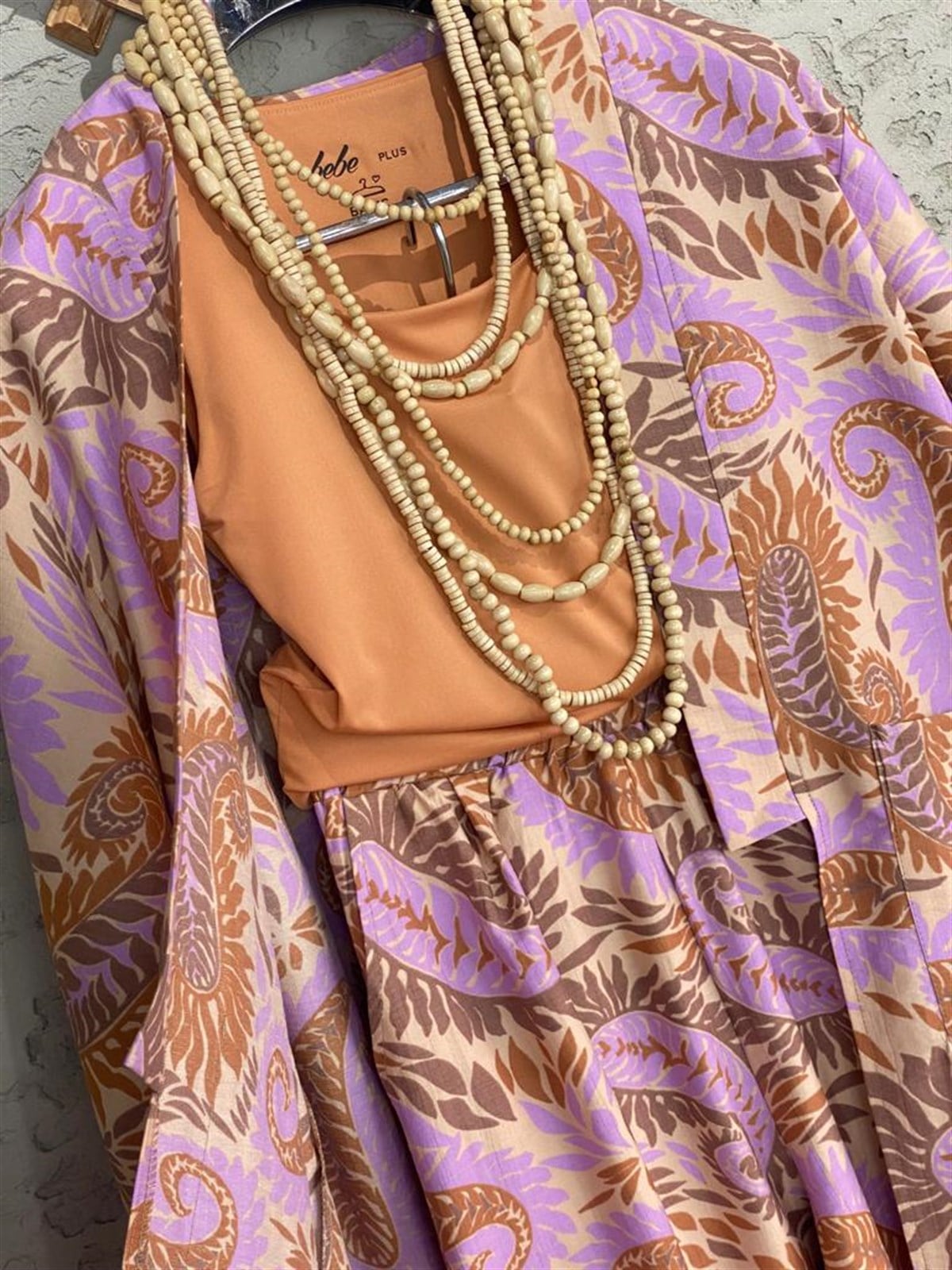 Multi Desenli Keten Kimono Alt Üst Takım (Mor)
