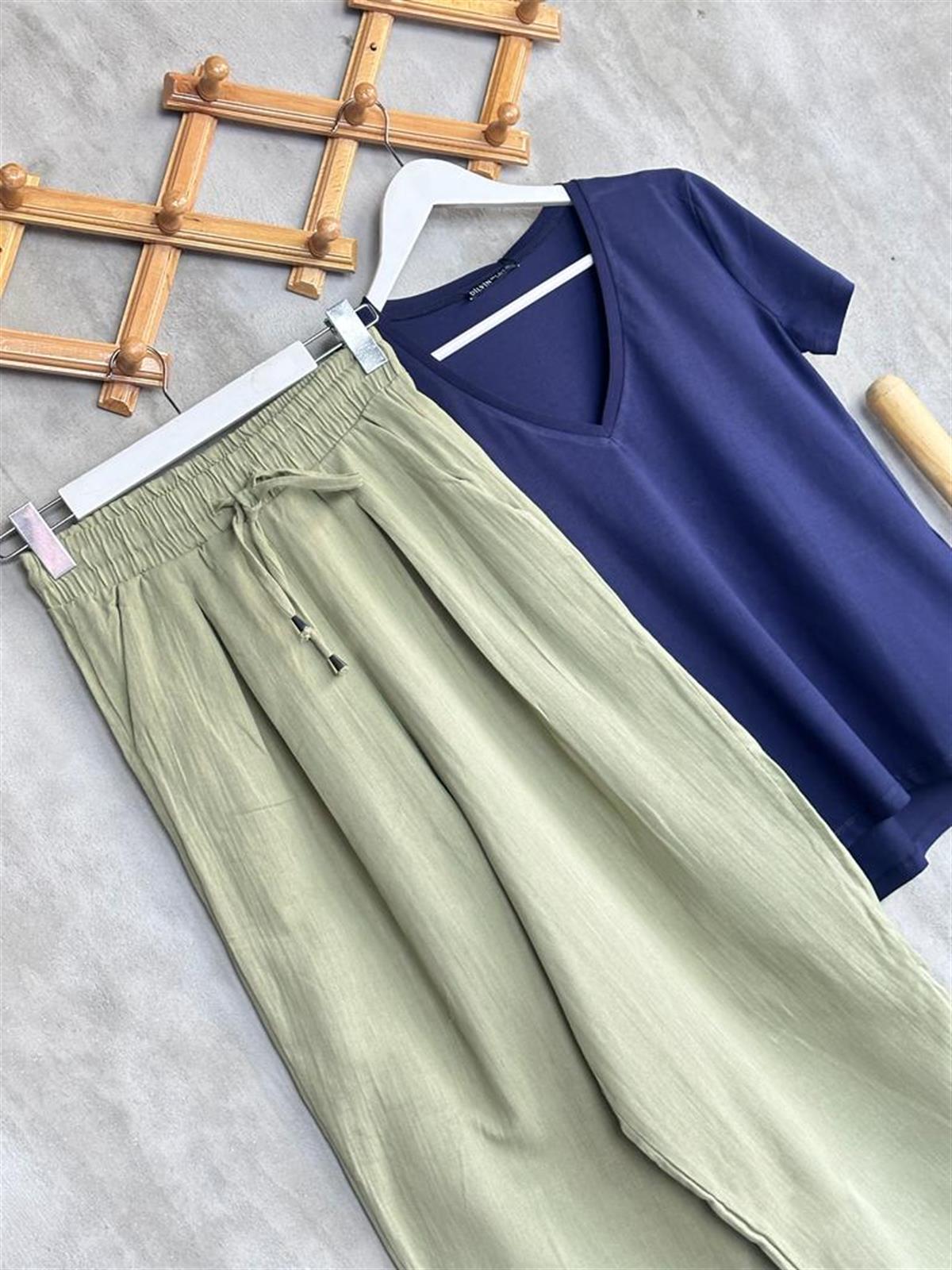 Müslin Kumaş Şalvar Pantolon (Mint)
