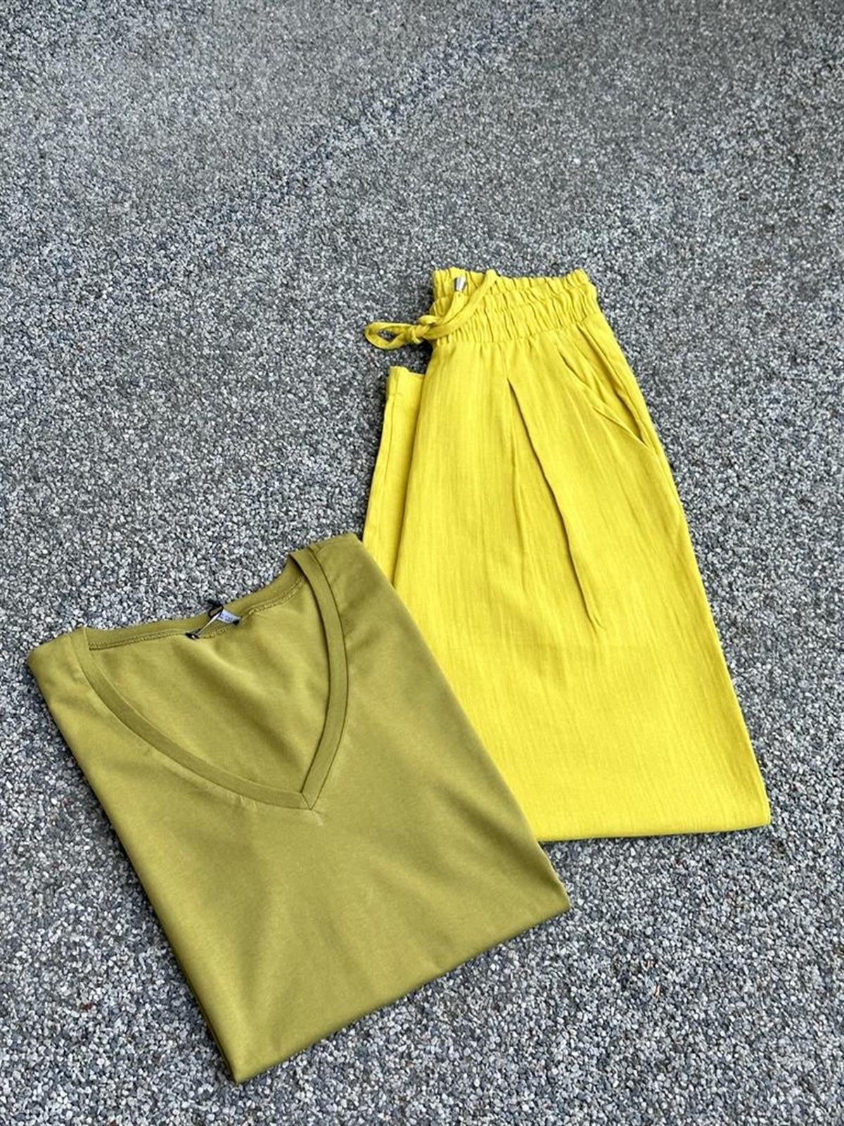 Müslin Kumaş Şalvar Pantolon (Yağ Yeşili)