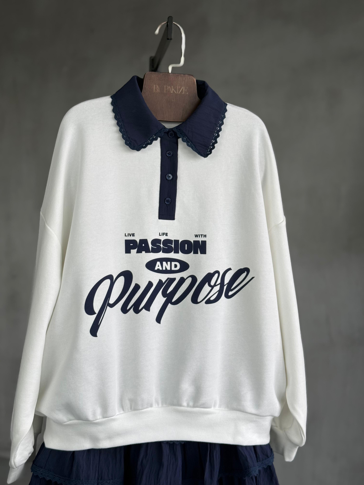 Nakış Detaylı Polo Yaka Sweat (İndigo)