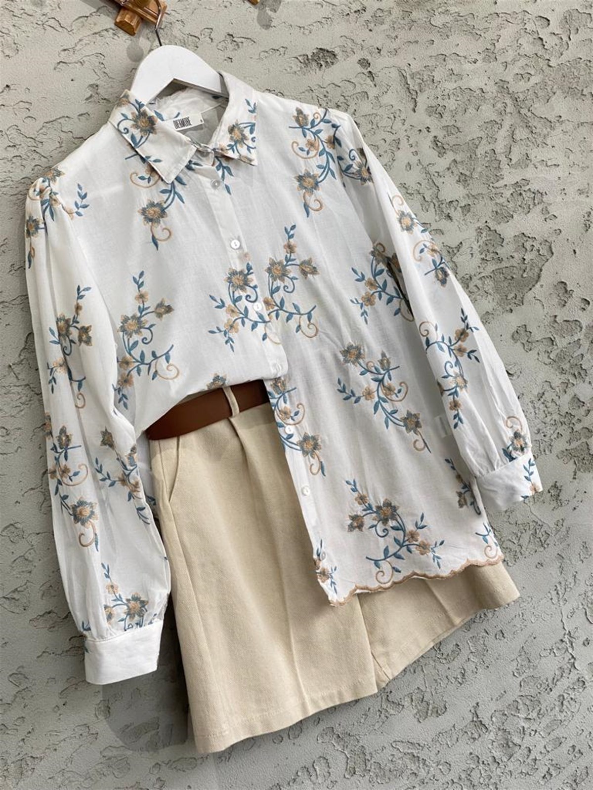 Nakış İşçilikli Poplin Gömlek (Turkuaz)