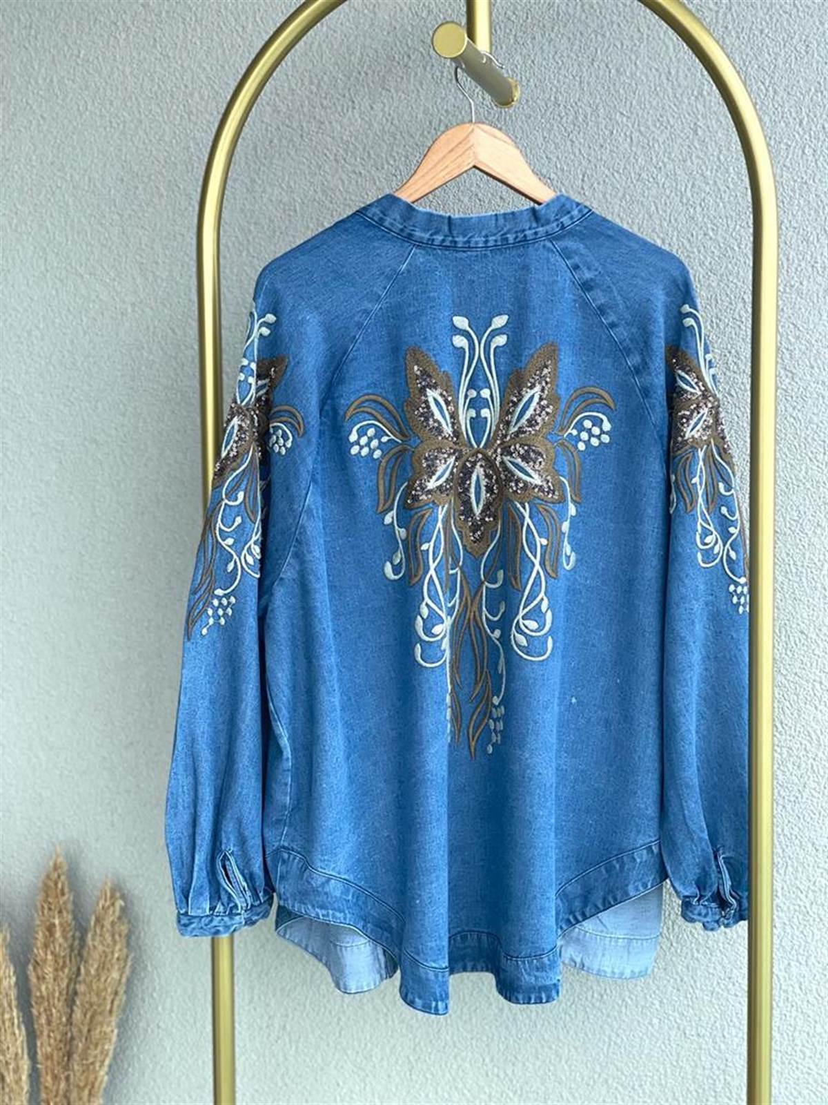 Nakış İşlemeli Kot Kimono