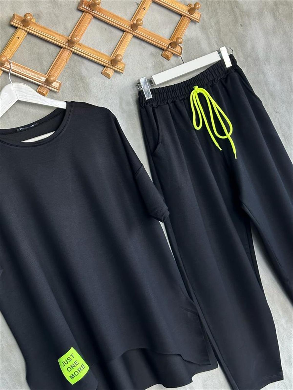 Neon Arma Detaylı Oversize Takım (Siyah)
