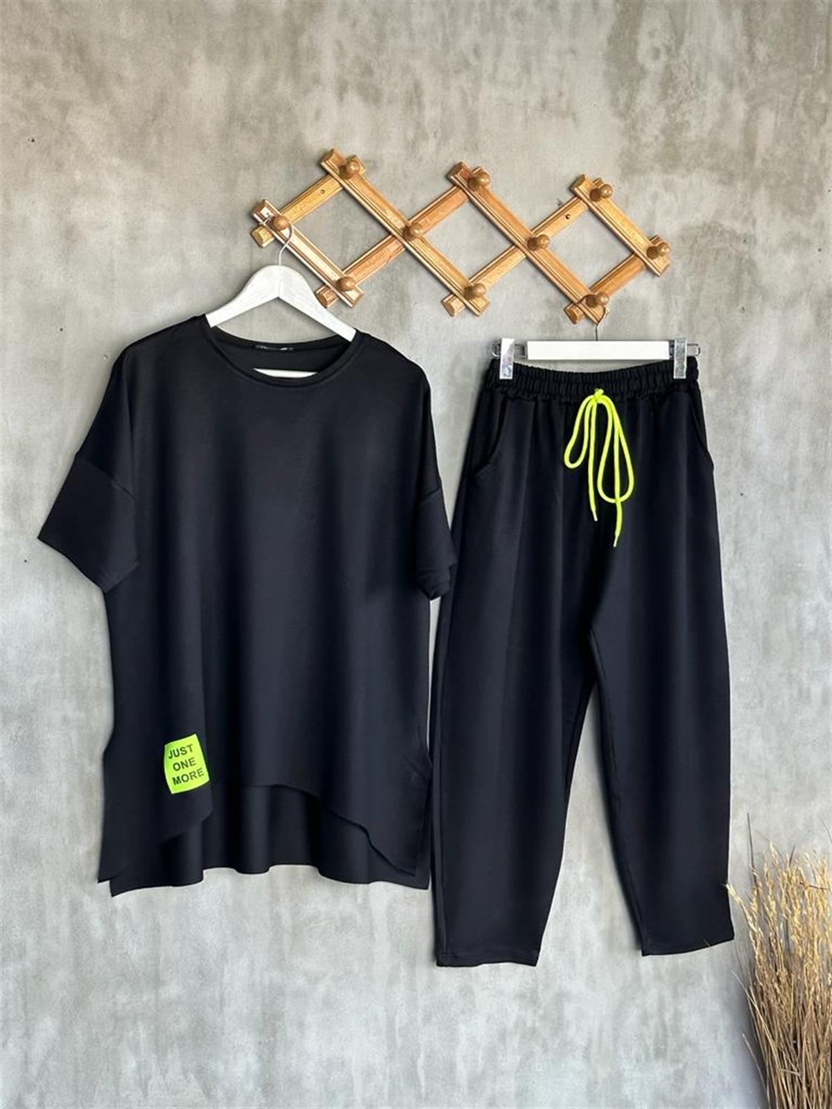 Neon Arma Detaylı Oversize Takım (Siyah)