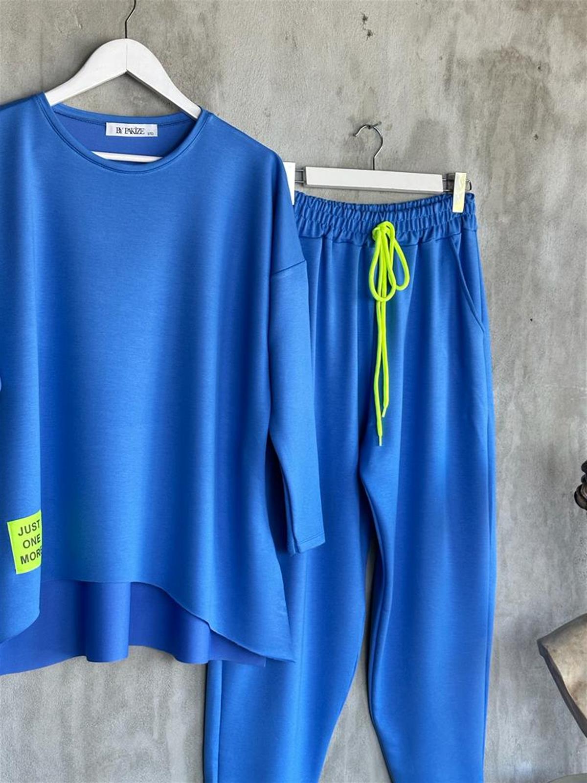 Neon Arma Detaylı Oversize Uzun Kollu Takım (Mavi)