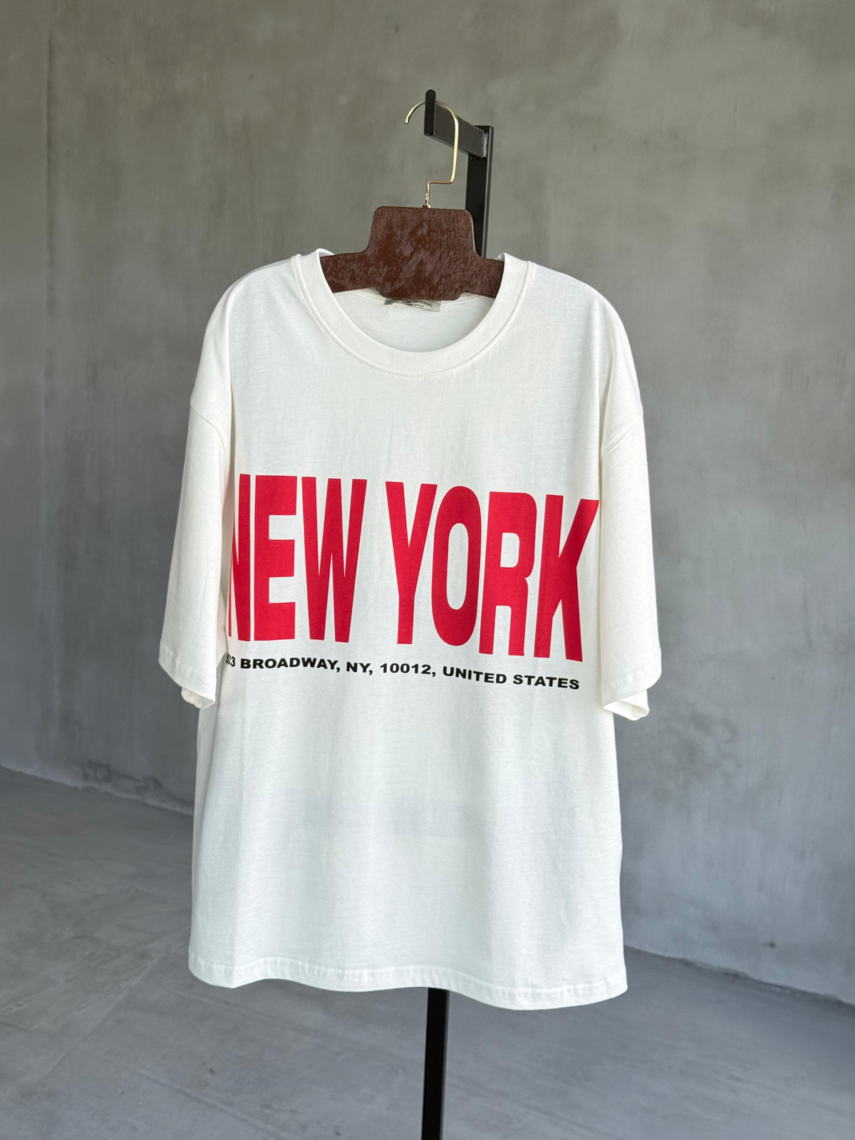 New York Baskılı Oversize Tişört (Beyaz)