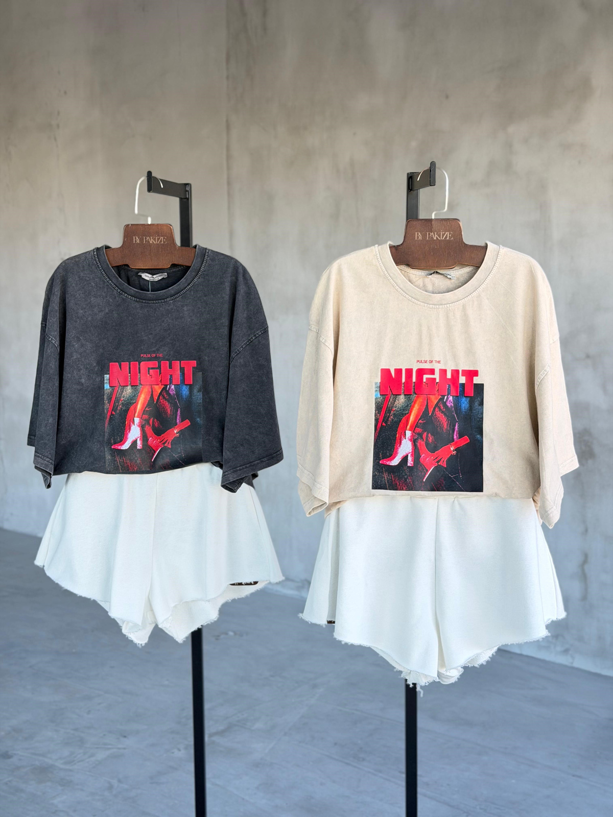 Nıght Yazı Baskılı Oversize Tişört (Antrasit)