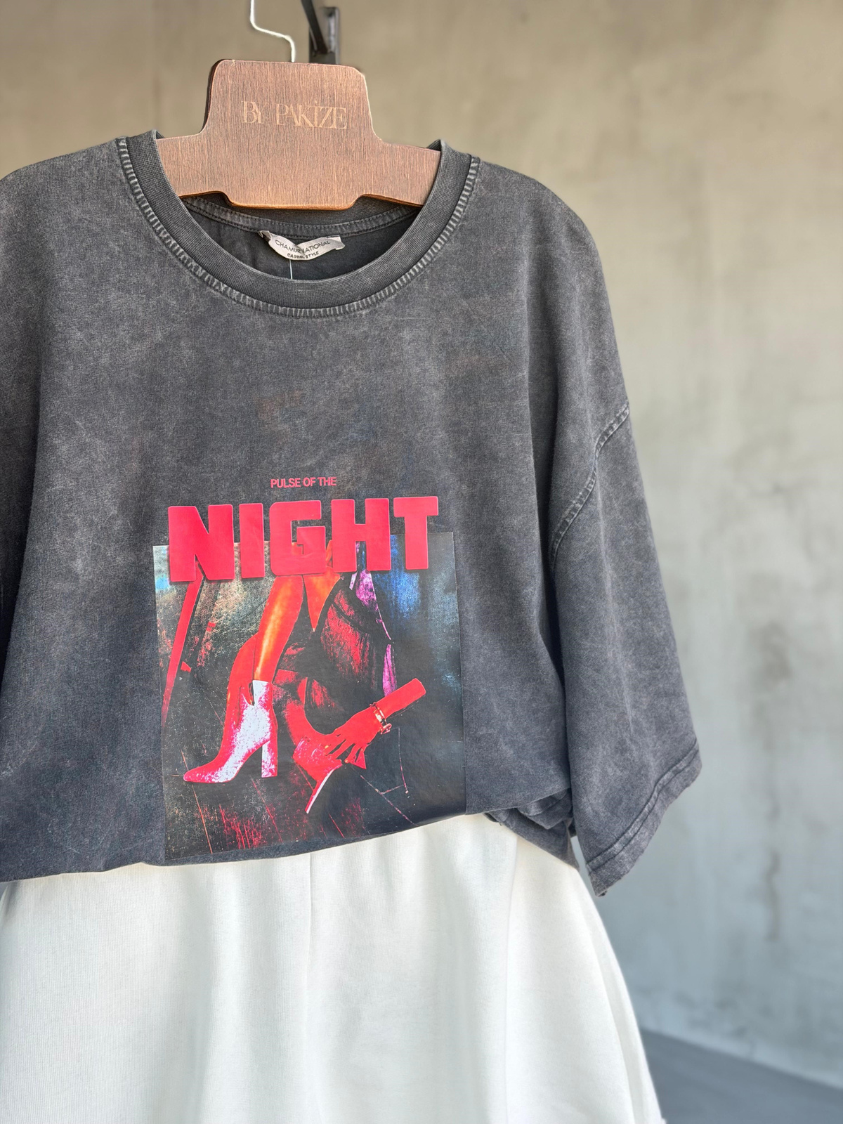 Nıght Yazı Baskılı Oversize Tişört (Antrasit)