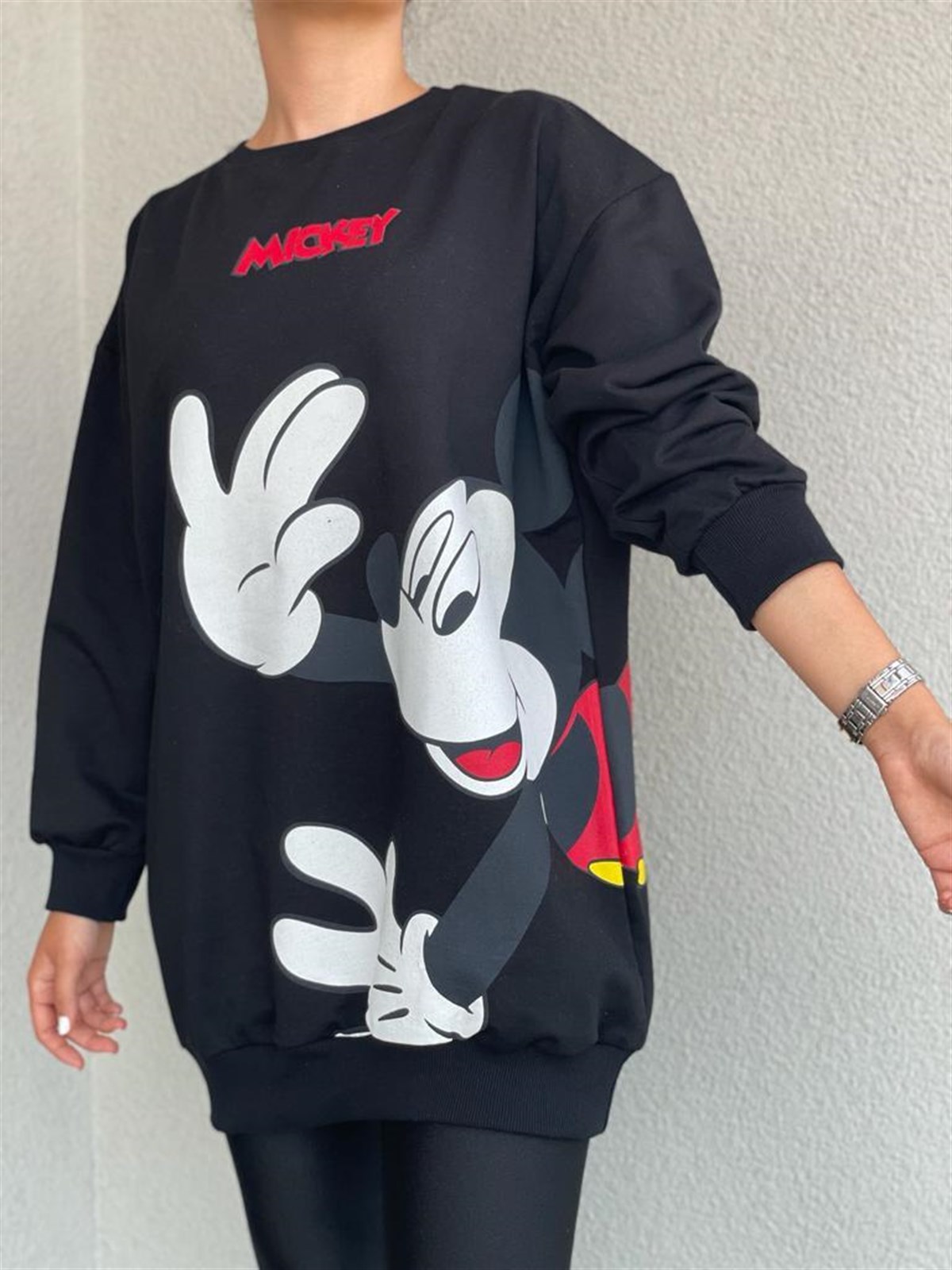 Ön ve Sırt Mickey Baskı Detaylı Sweat (Siyah)