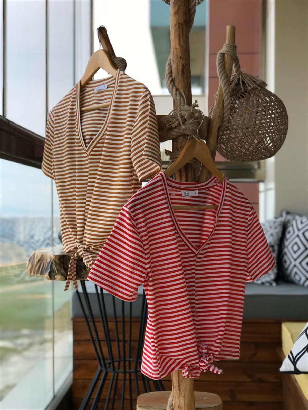 Önden Bağlamalı Penye Basic Tshirt (CAMEL)
