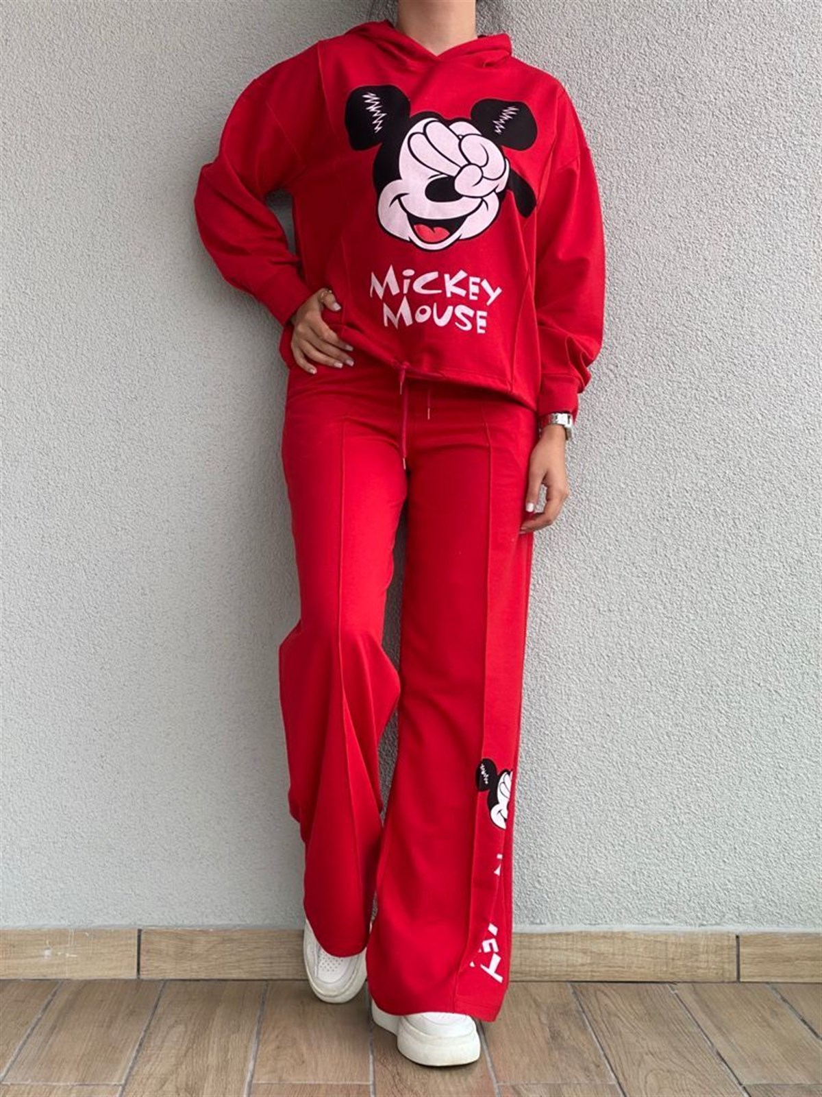 Önden Büzgü Detaylı Mickey Takım (Kırmızı)