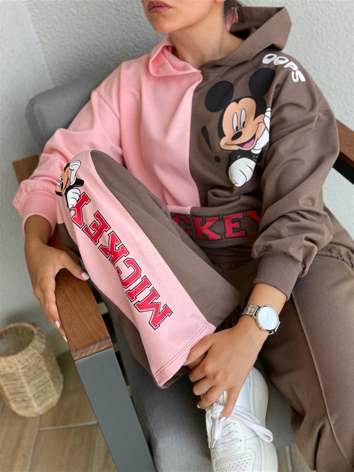 Önden Cepli Mickey Detaylı Takım (Toz Pembe)