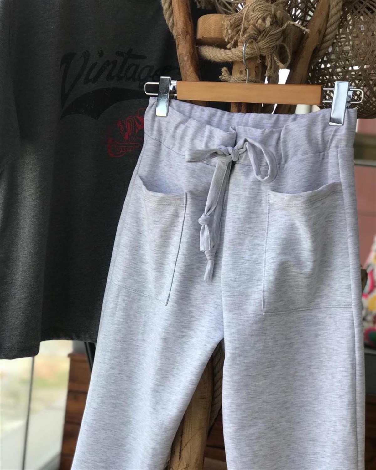 Önden Cepli Penye Eşofman Pantolon (GRİ)