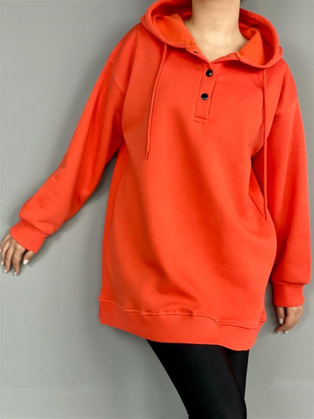 Önü Çıtçıt Detaylı Tunik Sweat (Oranj)
