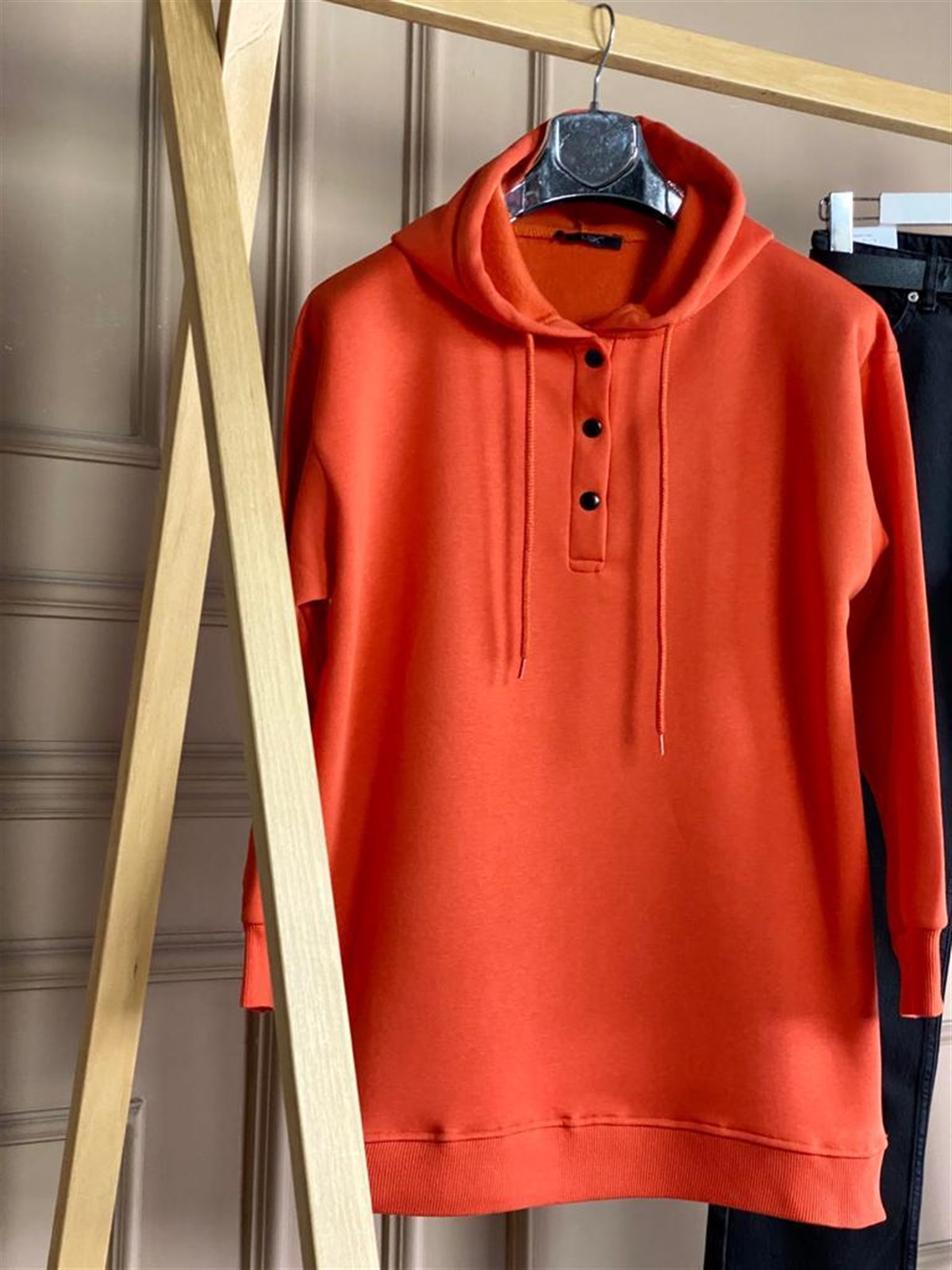 Önü Çıtçıt Detaylı Tunik Sweat (Oranj)