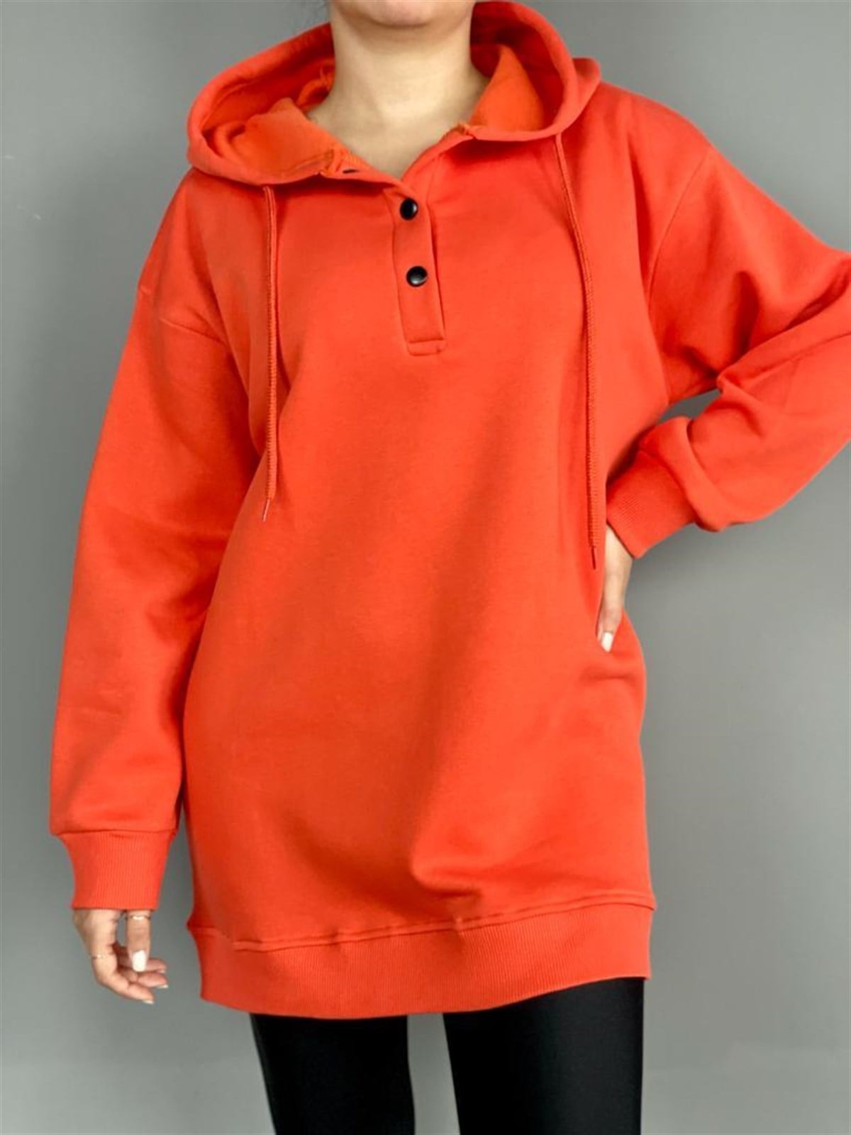 Önü Çıtçıt Detaylı Tunik Sweat (Oranj)
