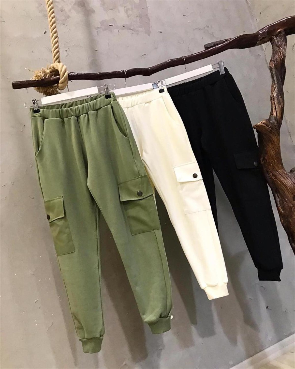 Örgü Dokuma Kumaş Eşofman Pantolon (HAKİ)