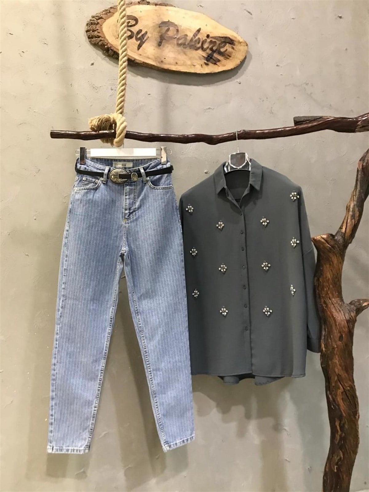 Orjinal Marka Çizgili Mom Jeans