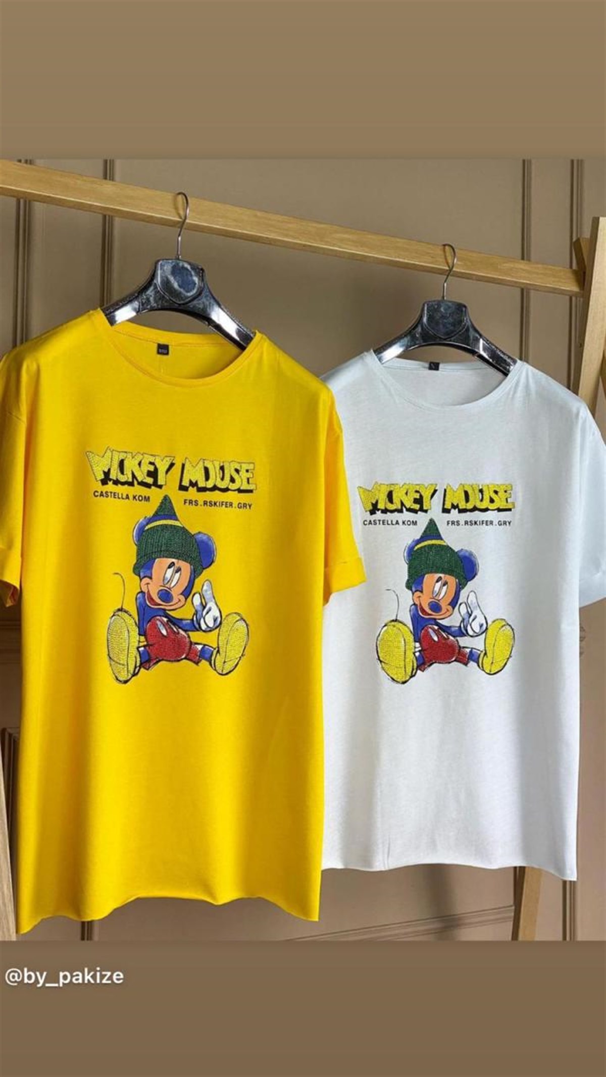 Oturan Mickey Taş İşçilikli Tunik Tshirt (SARI & BEYAZ)