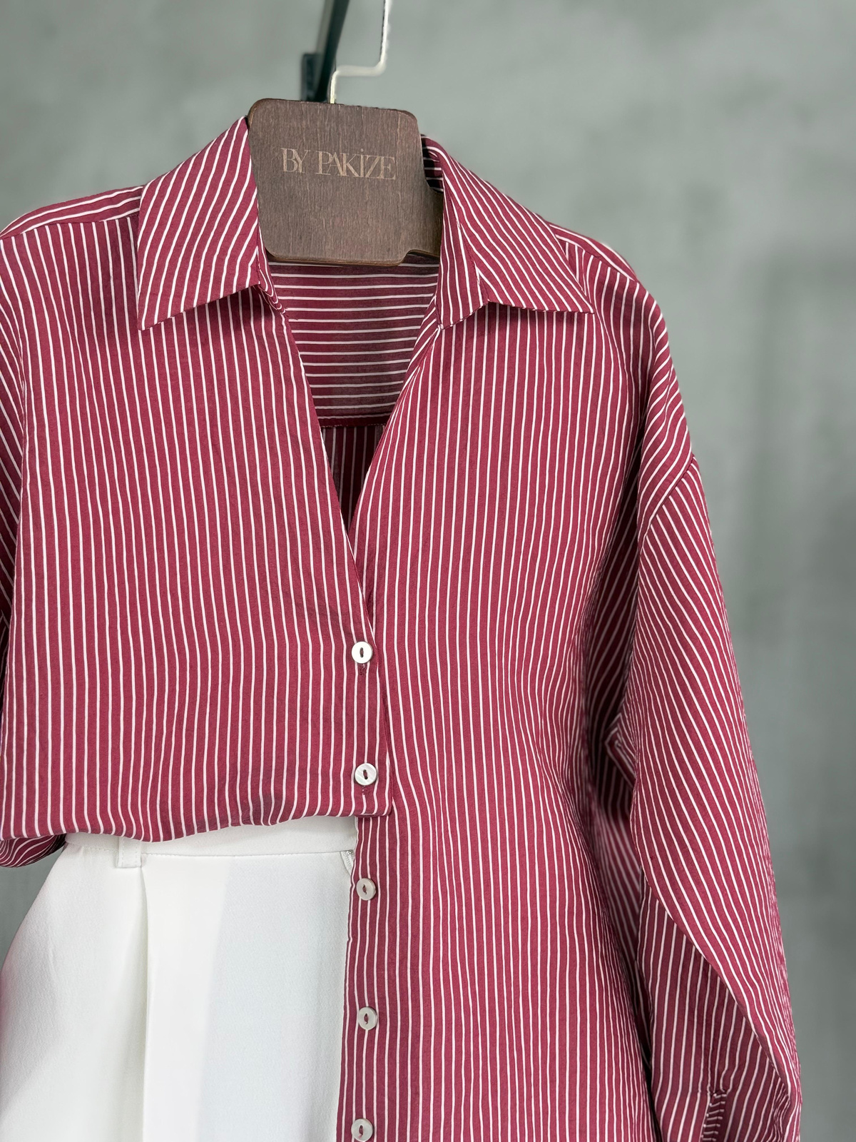Oversize Çizgili Gömlek (Bordo)