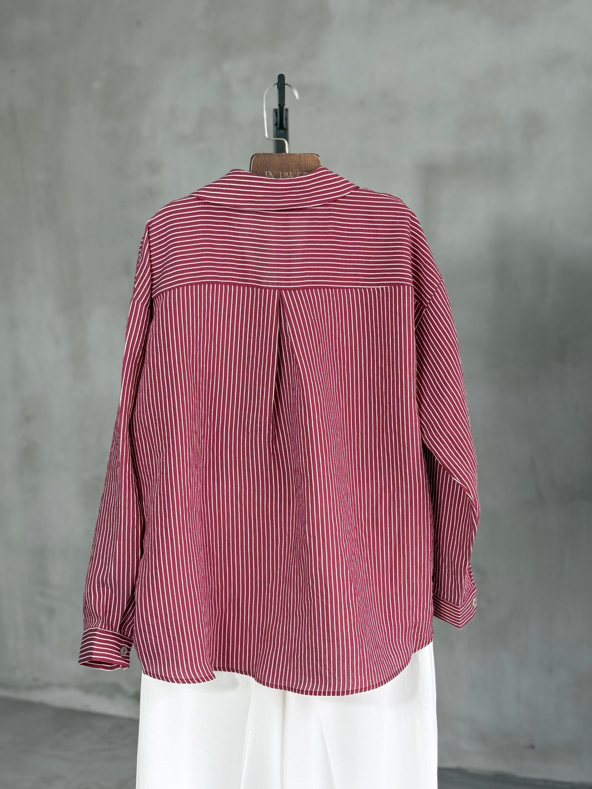 Oversize Çizgili Gömlek (Bordo)