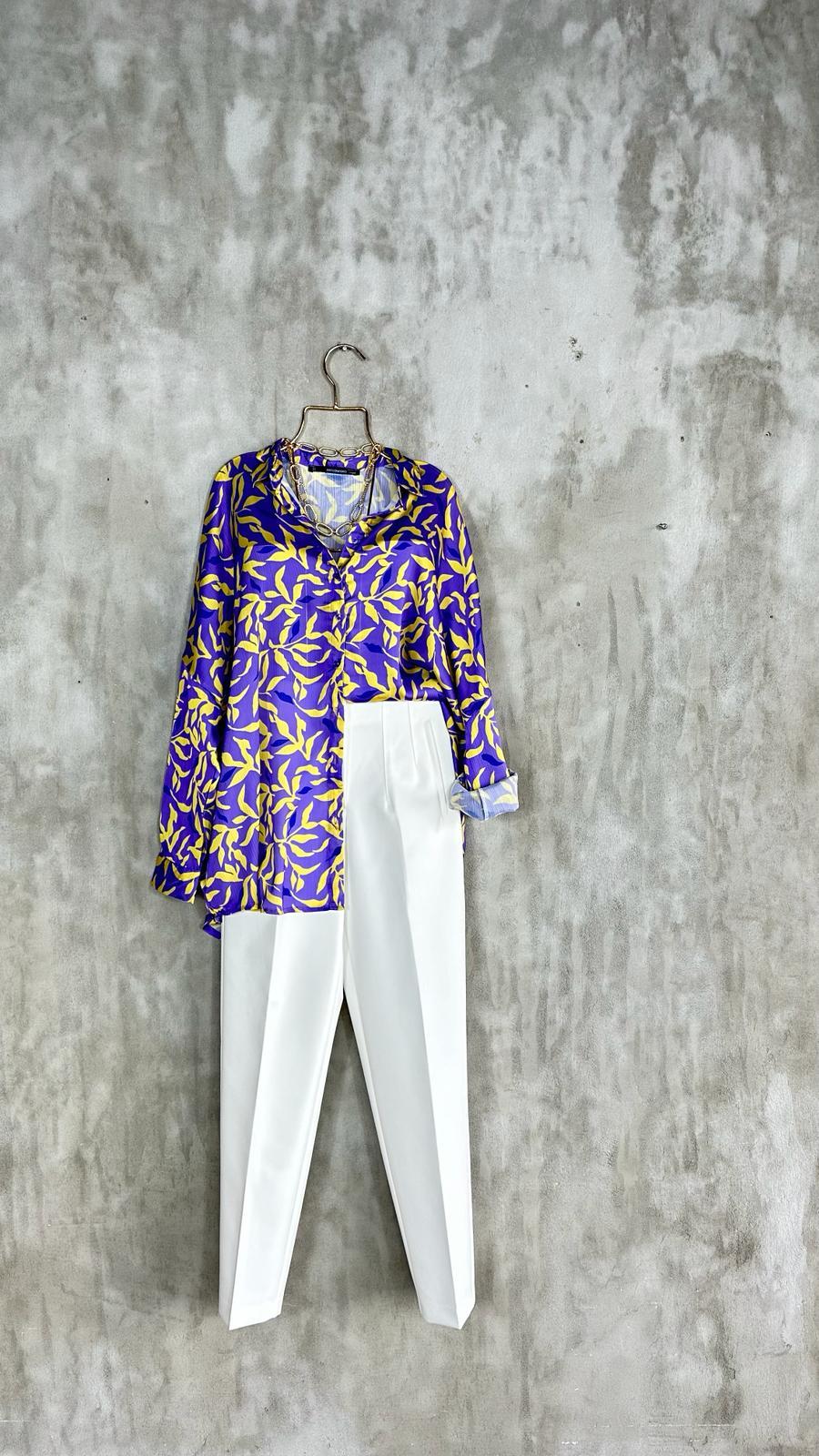 Oversize Ebruli Desen Gömlek (Mor)